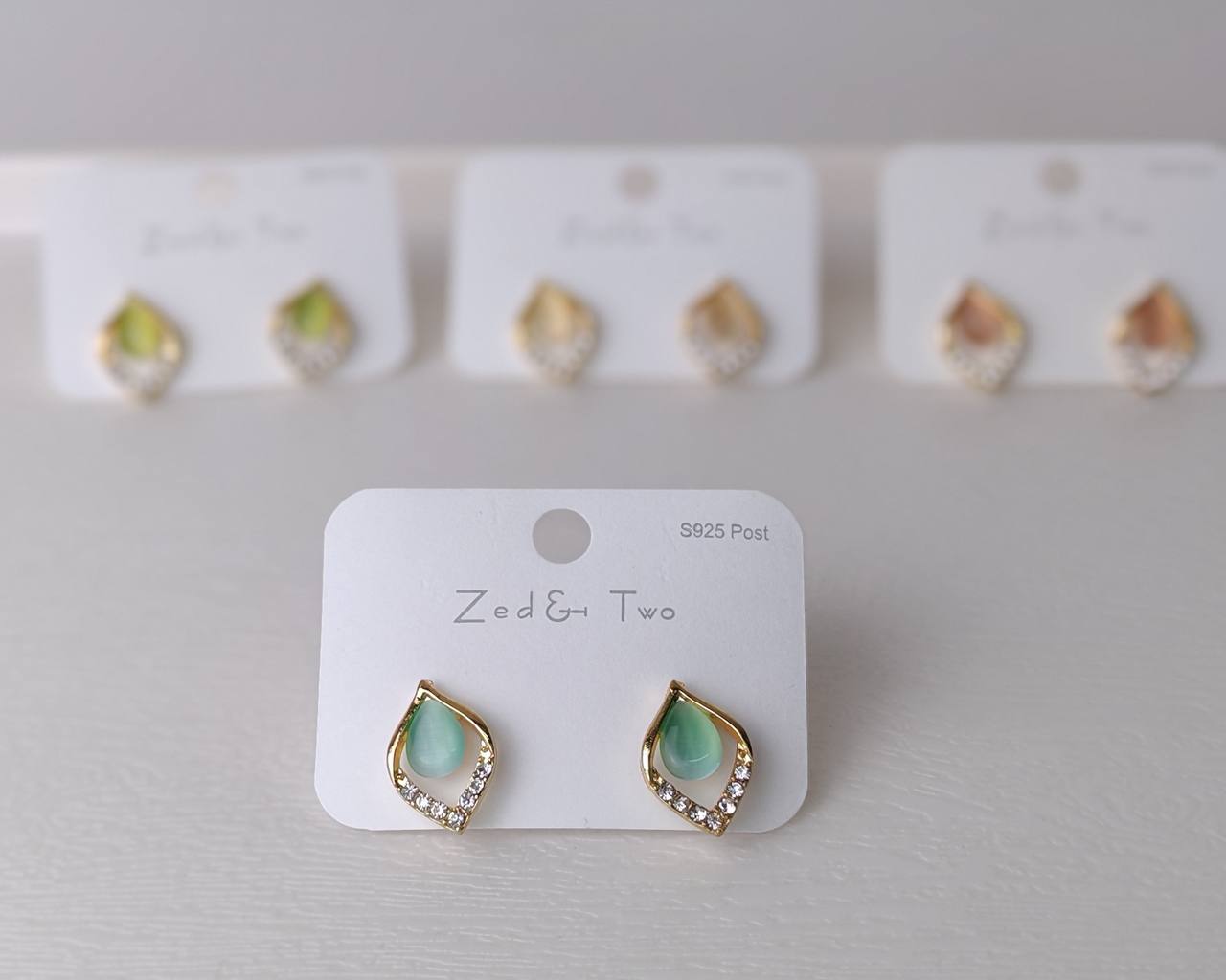 Gold Plated Teardrop Stone Stud Earrings – S925 Silver Post Crystal Design(3 pairs sets) - Image 4