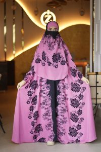 All in One Printed Floor Touch Khimar - Borka + Hijab + Niqab Full Set