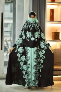 Gorgeous Printed Floor Touch Khimar - Stylish Front Closed Borka Set